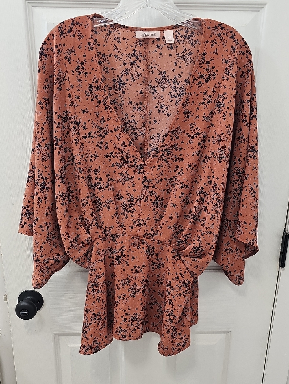 Willow Rust Blouse with Black Floral Print